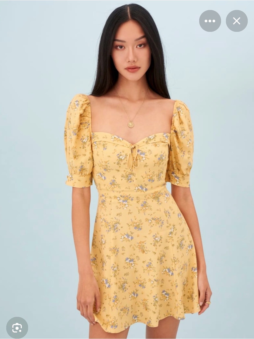 Reformation Yellow Floral Puff-Sleeve Mini Dress